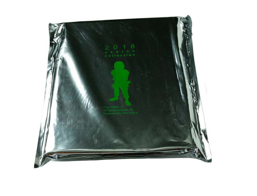 A square metallic silver pouch with a green soldier silhouette and the text '2018 watch collection' printed on the front, shown against a plain white background.
