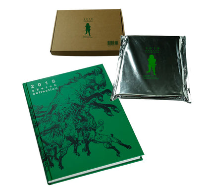 A collector's edition book set featuring a green hardcover book titled '2018 fauna collection' with black illustrations, a brown cardboard box, and a silver foil mailer envelope, all branded with 'SUSPENSE AGENCY'.