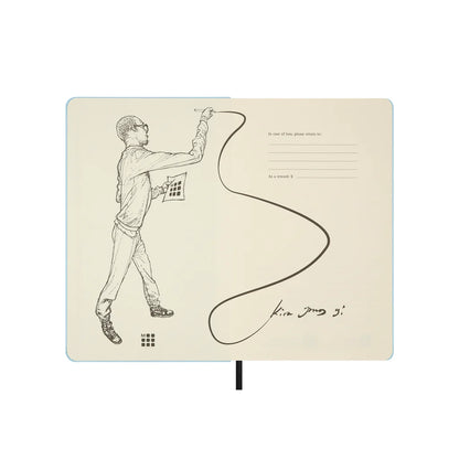 Notebook with a design of a person writing on a white background