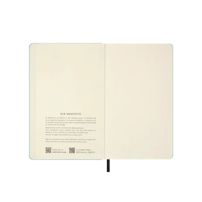 Open notebook with text on a white background