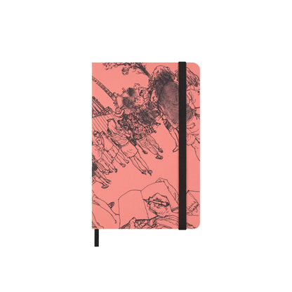 Notebook with black line art on a pink background