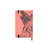 Moleskine notebook with architectural design on a pink cover