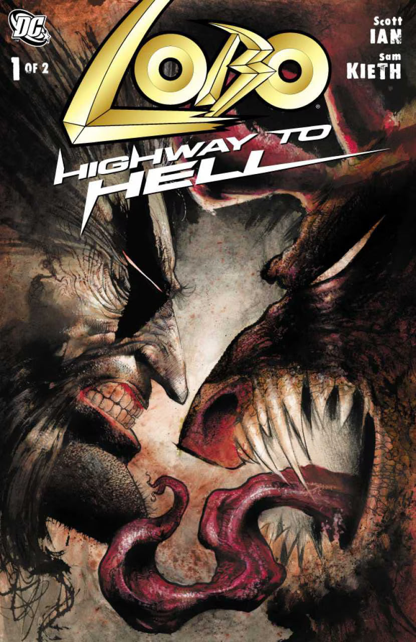 Lobo Highway to Hell #1 comic book cover art by Sam Kieth featuring Lobo facing a demon creature