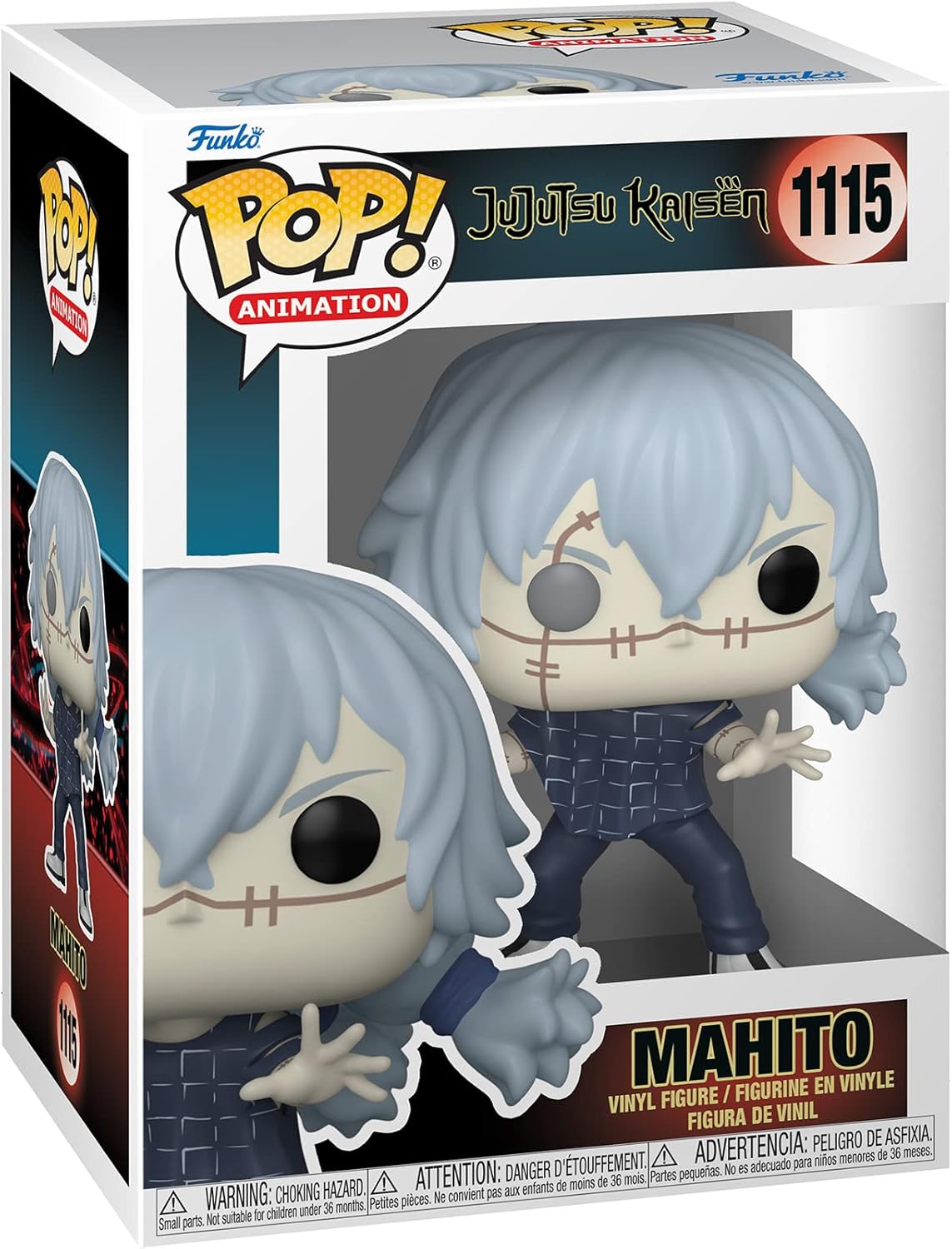 Funko Pop! vinyl figure packaging for Mahito from Jujutsu Kaisen with branding and product details.