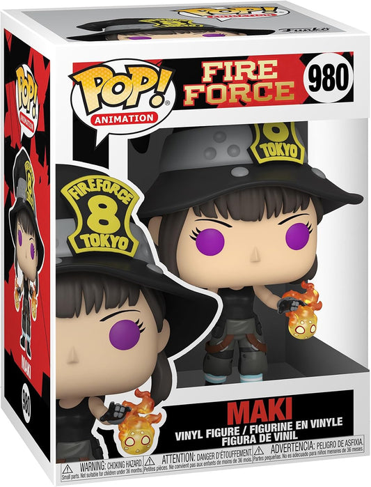 Funko Pop! vinyl figure packaging for Maki from Fire Force with box design and character illustration.