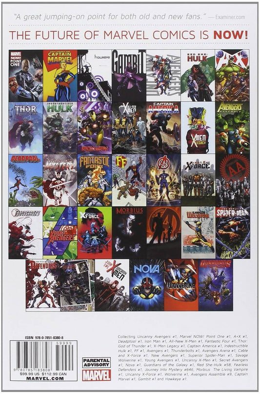 Back cover of a Marvel Comics collector's guide or book, featuring a grid of numerous comic book covers, a quote at the top, a barcode, and Marvel branding at the bottom.