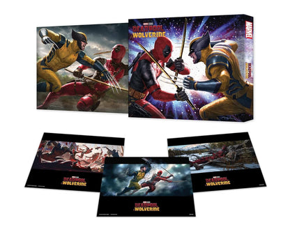 Marvel Deadpool and Wolverine action figures with packaging and character cards on a white background