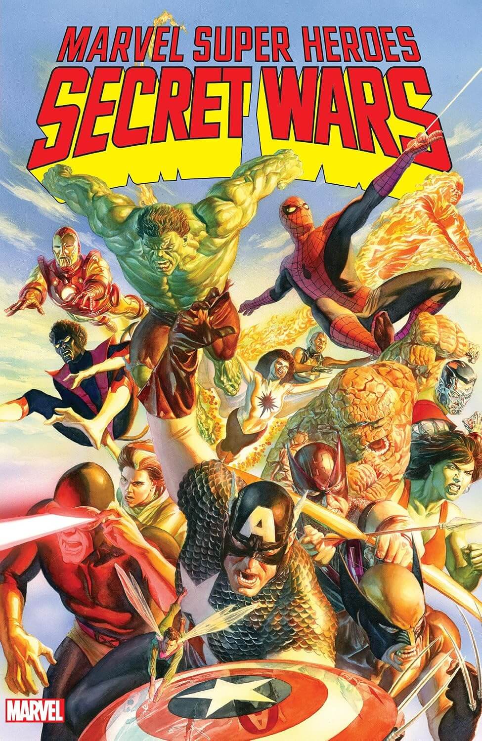 Marvel Super Heroes Secret Wars graphic novel book cover with characters in action poses.