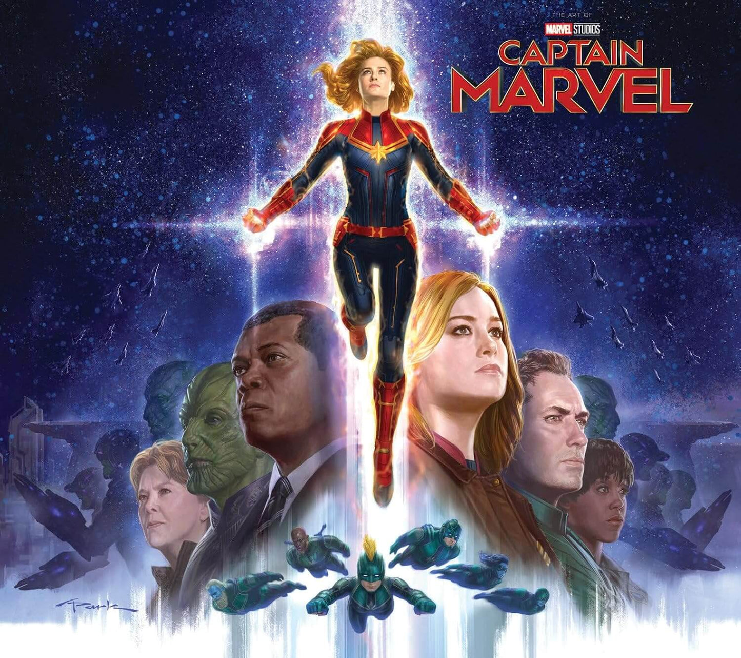 Front cover for 'Captain Marvel' featuring the superhero and key characters against a cosmic background.