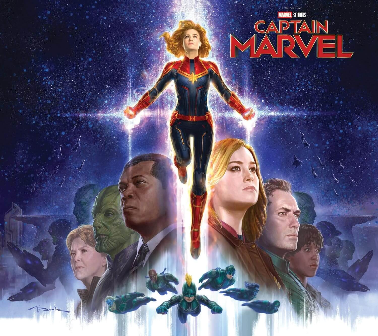 Front cover for 'Captain Marvel' featuring the superhero and key characters against a cosmic background.