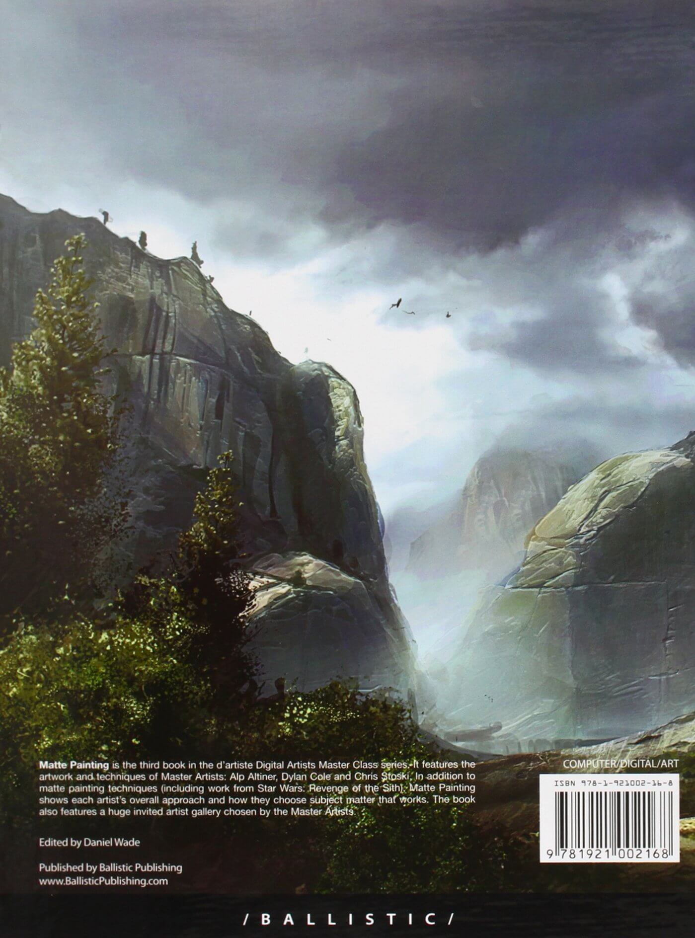 Mountain landscape with a waterfall and rocky cliffs under a cloudy sky, featuring a barcode and text on the back.