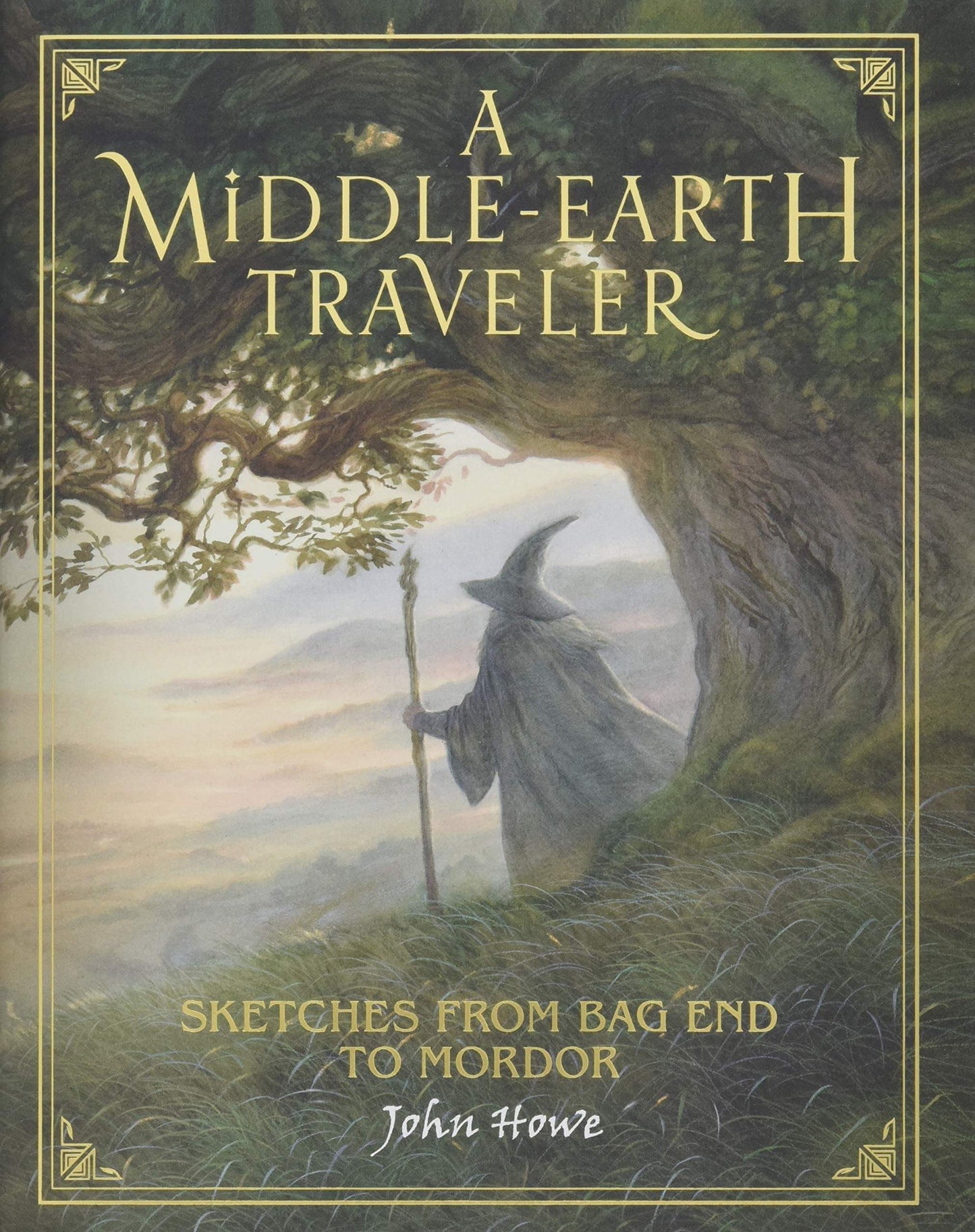Cover of the book 'A Middle-earth Traveler' featuring an illustration of a wizard in a forest setting.