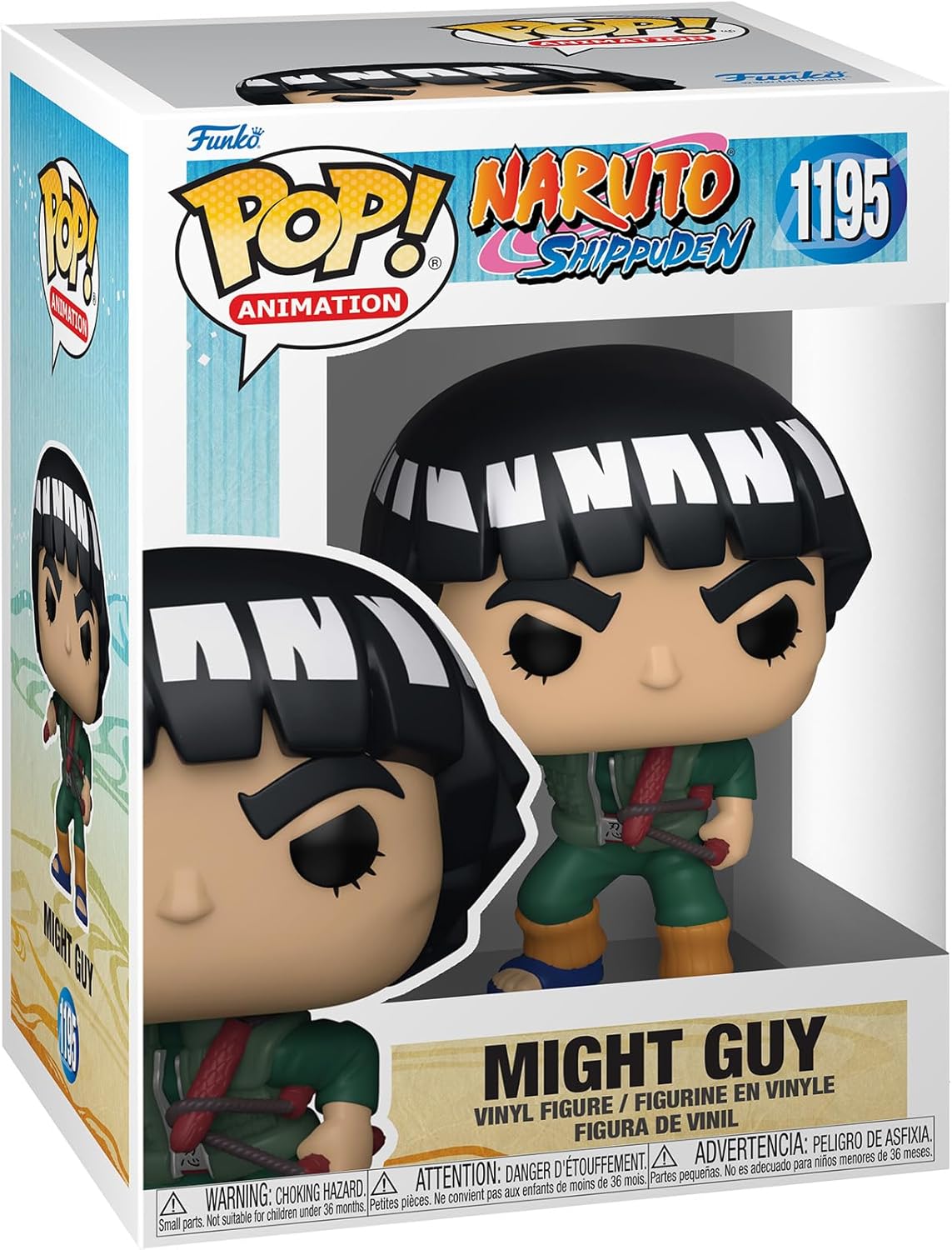Funko Pop! vinyl figure packaging for Naruto with 'Might Guy' on a white background