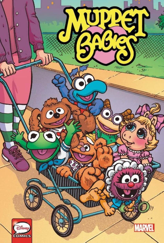 Comic book cover art for Muppet Babies featuring Kermit the Frog, Miss Piggy, Fozzie Bear, Gonzo, and Beavis in a stroller, with the title 'Muppet Babies' at the top and Disney Comics and Marvel logos at the bottom.