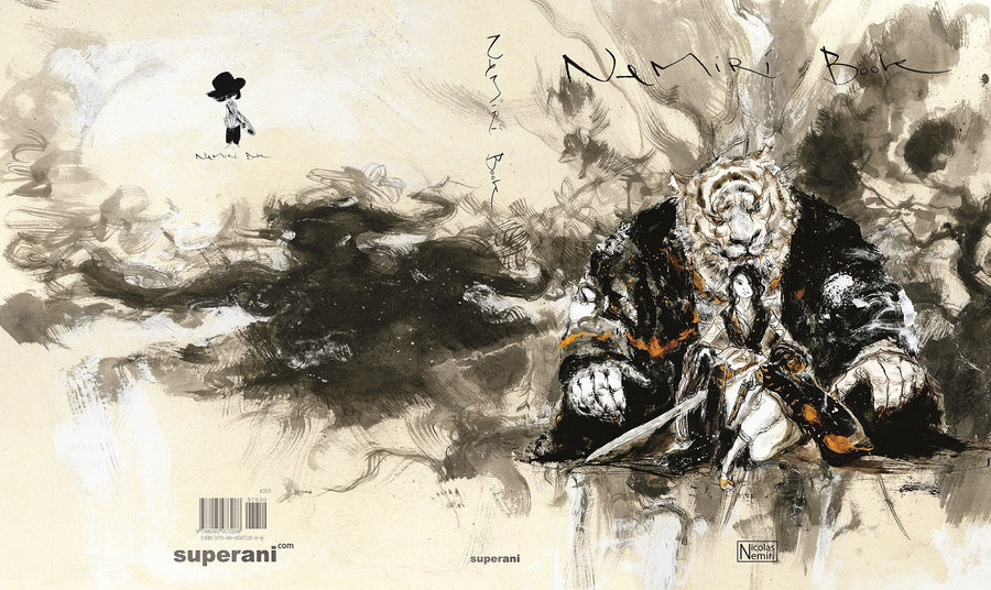Detailed ink drawing of a character from the Nemiri Book art collection, showcasing the artist's signature brush stroke and use of negative space.
