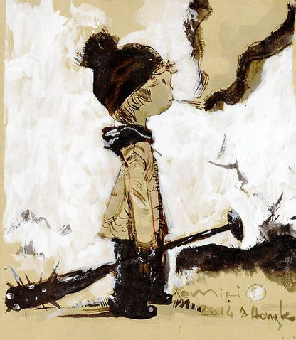Illustration from the Nemiri Book depicting a character standing with a spiked bat, rendered in the artist's distinctive artistic style.