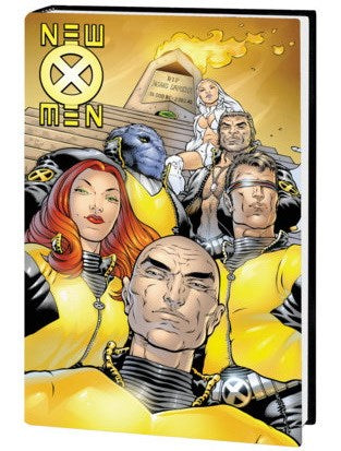 A omnibus titled 'New Men' with illustrated cover art featuring several superheroes in yellow and black costumes against a warm yellow background.