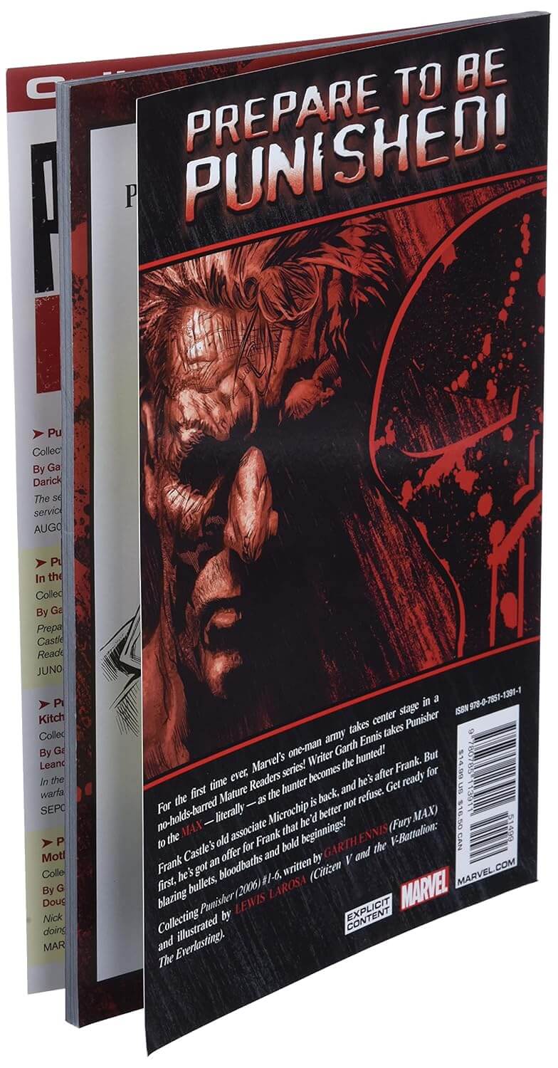 Comic book with a dark cover featuring a character and text 'Prepare to be Punished!' on a black background.