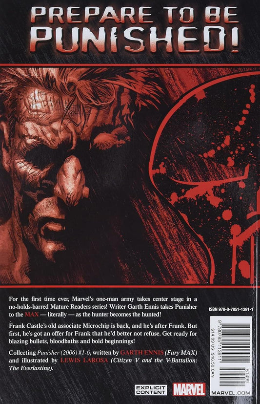 Back cover of the Marvel comic book 'Prepare to be Punished' featuring a dark red and black illustrated design with a monstrous face, bold title text, and a barcode with Marvel branding.