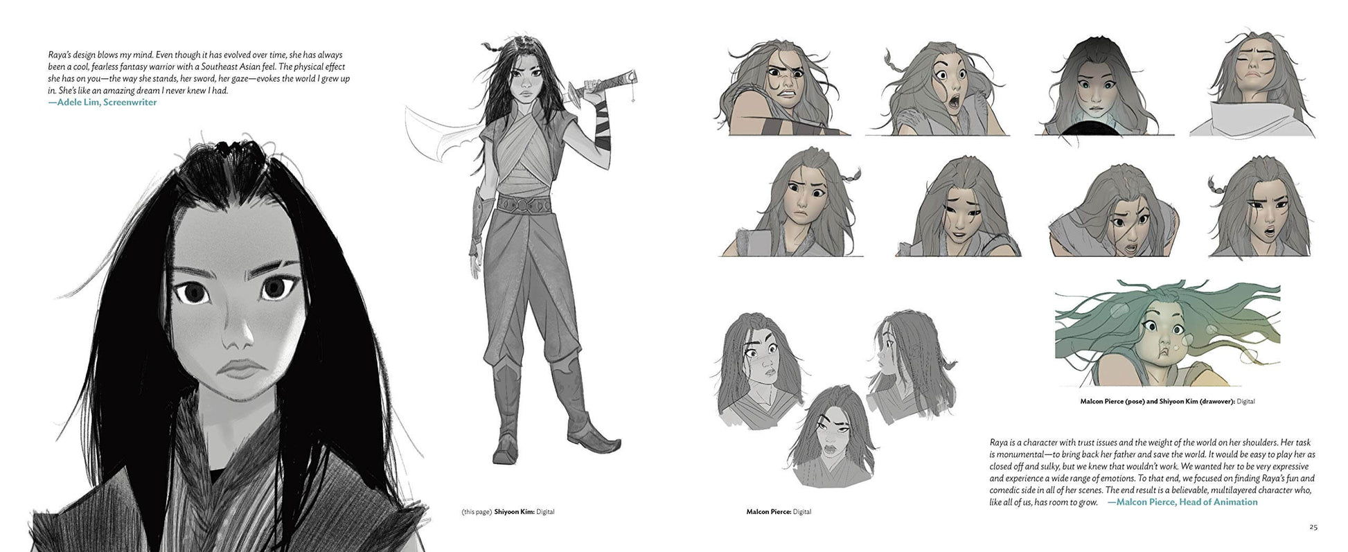 Character design illustration with a central figure and multiple hairstyles displayed.