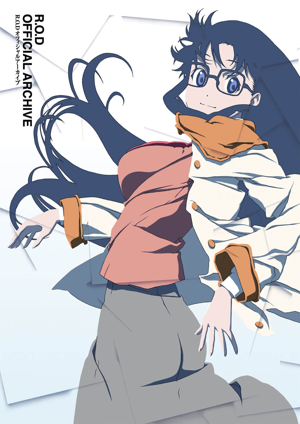 Cover of the READ OR DIE ROD OFF ARCHIVE SC book featuring an anime-style character in a pink sweater and white coat, with blue hair, posed with a smile.