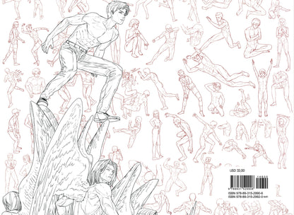 Illustrated characters in various poses on a white background with a barcode and text at the bottom.