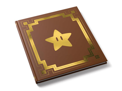 Brown book with gold star and decorative border on a white background