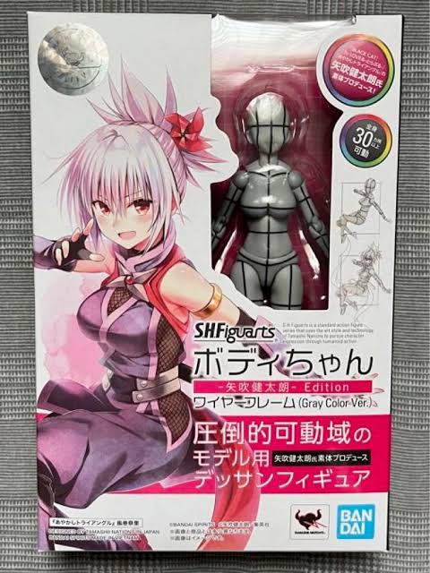 SHFiguarts Body-chan Edition Gray Color Ver. figure packaging by Bandai, showing anime artwork of a pink-haired character and a gray armored figure visible through the window.