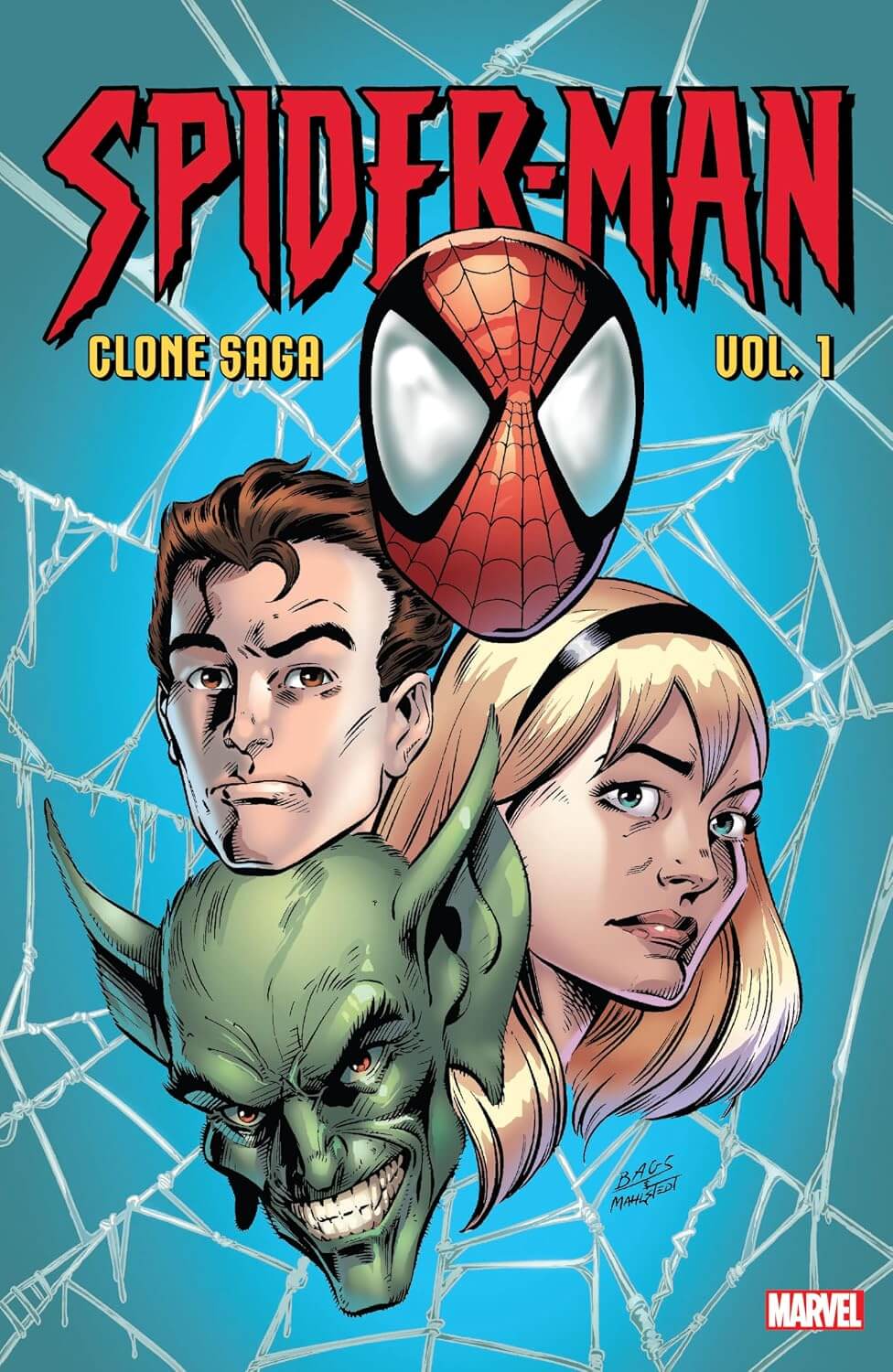 Cover of 'Spider-Man: Clone Saga Omnibus Vol. 1' featuring Spider-Man and a character resembling the Green Goblin, trapped in a spider web background.