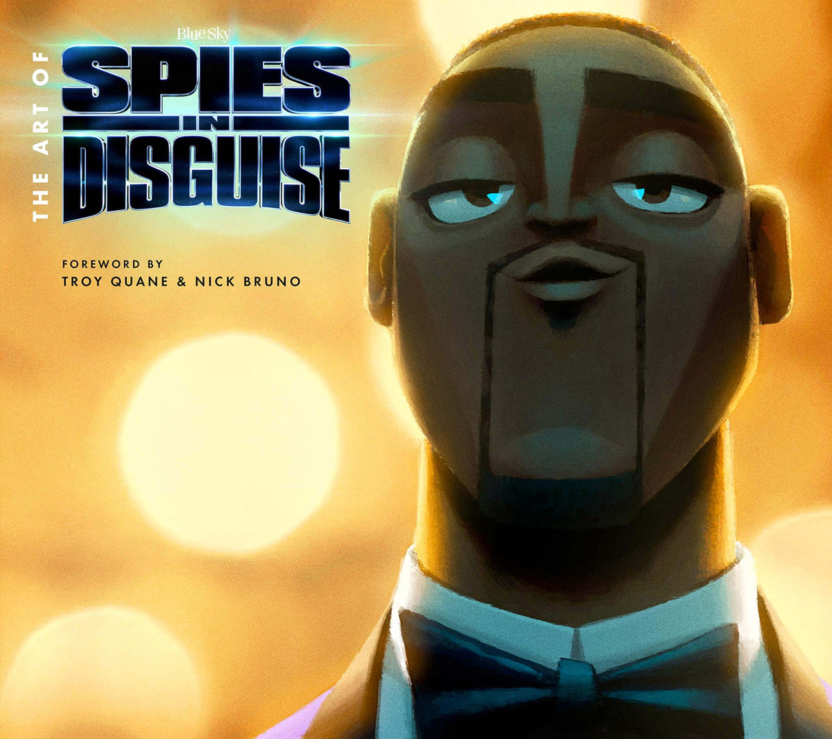 Cover of the art book 'ART OF SPIES IN DISGUISE HC' featuring an illustrated image of a character from the animated movie, predominantly in warm color tones.