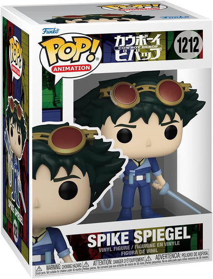 Funko Pop! Animation figure packaging with Spike Spiegel, featuring Funko logo and product details.