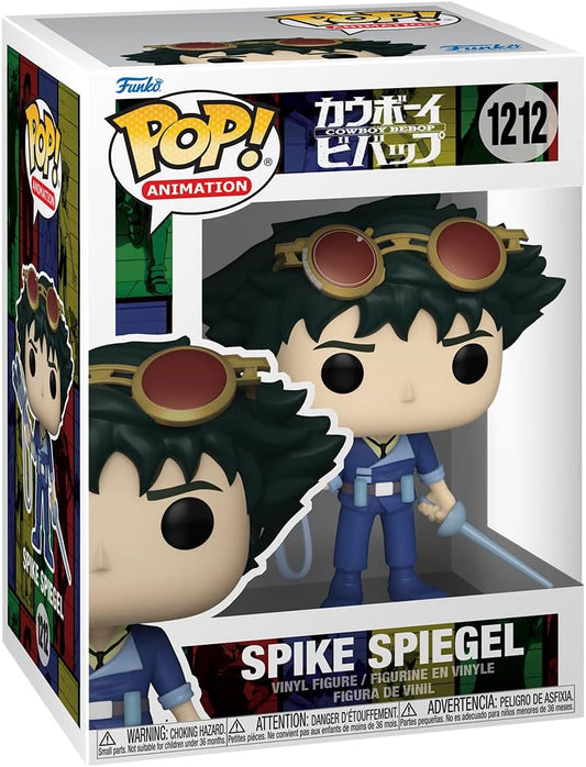 Funko Pop! Animation figure packaging with Spike Spiegel, featuring Funko logo and product details.