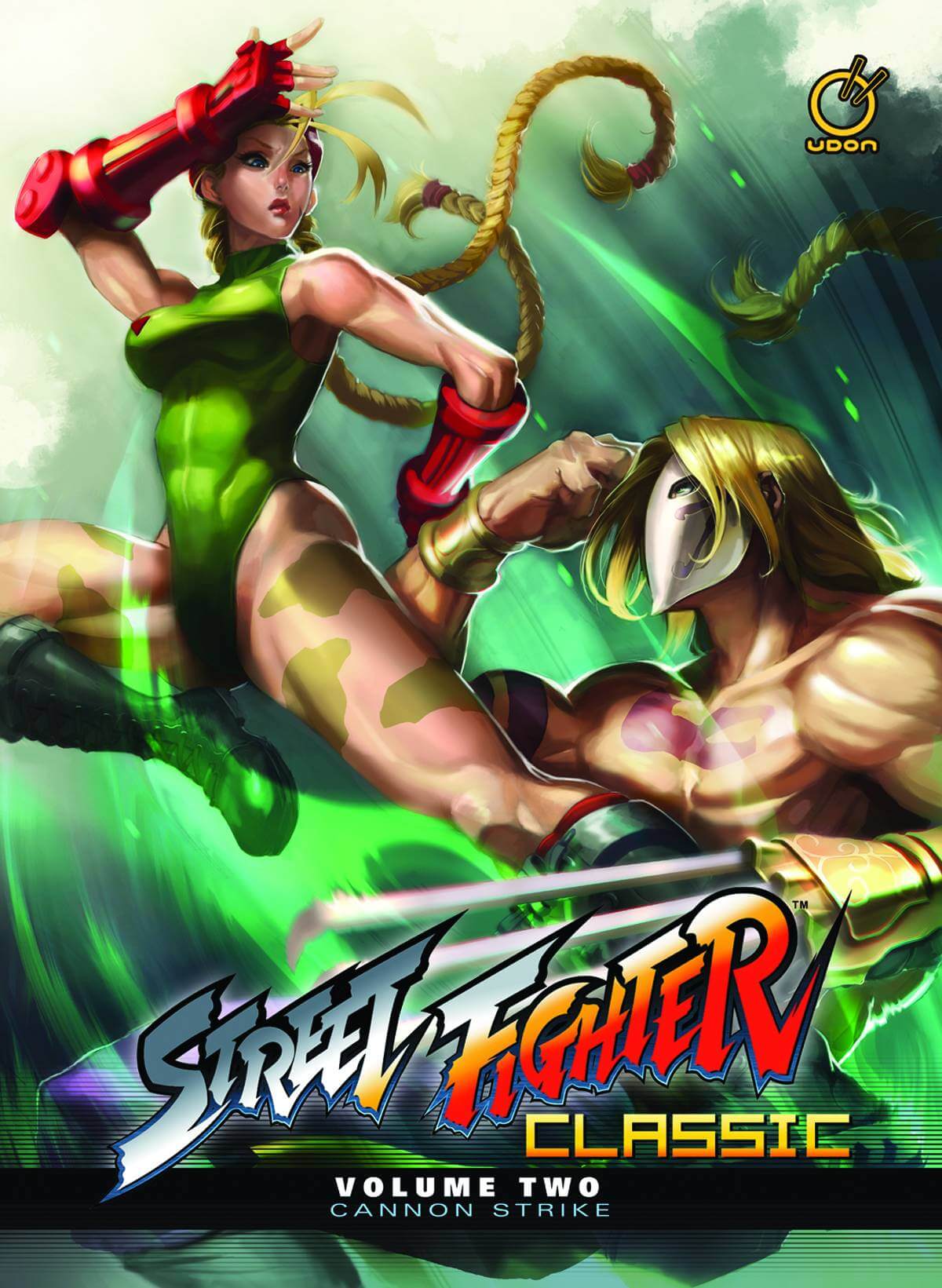 Cover of 'Street Fighter Classic HC Vol 02 Cannon Strike' featuring two characters in a fighting stance, one in a green outfit and the other wearing a mask.