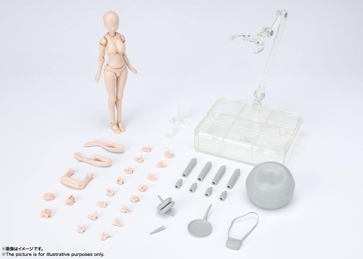 Complete set layout of TAMASHII NATIONS Body-Chan DX Set including interchangeable hands, stand, and miniature accessories.