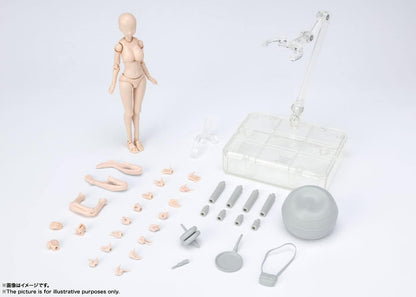 Complete set layout of TAMASHII NATIONS Body-Chan DX Set including interchangeable hands, stand, and miniature accessories.