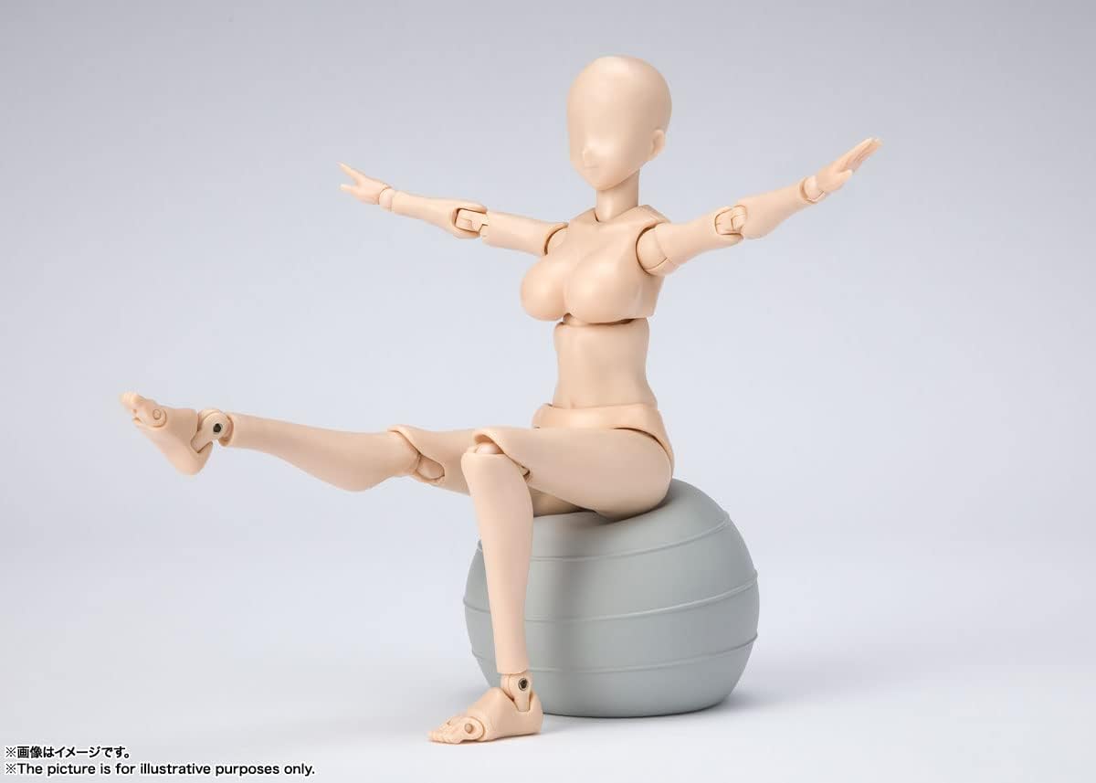 S.H.Figuarts Body-Chan action figure balancing dynamically on an exercise stability ball.