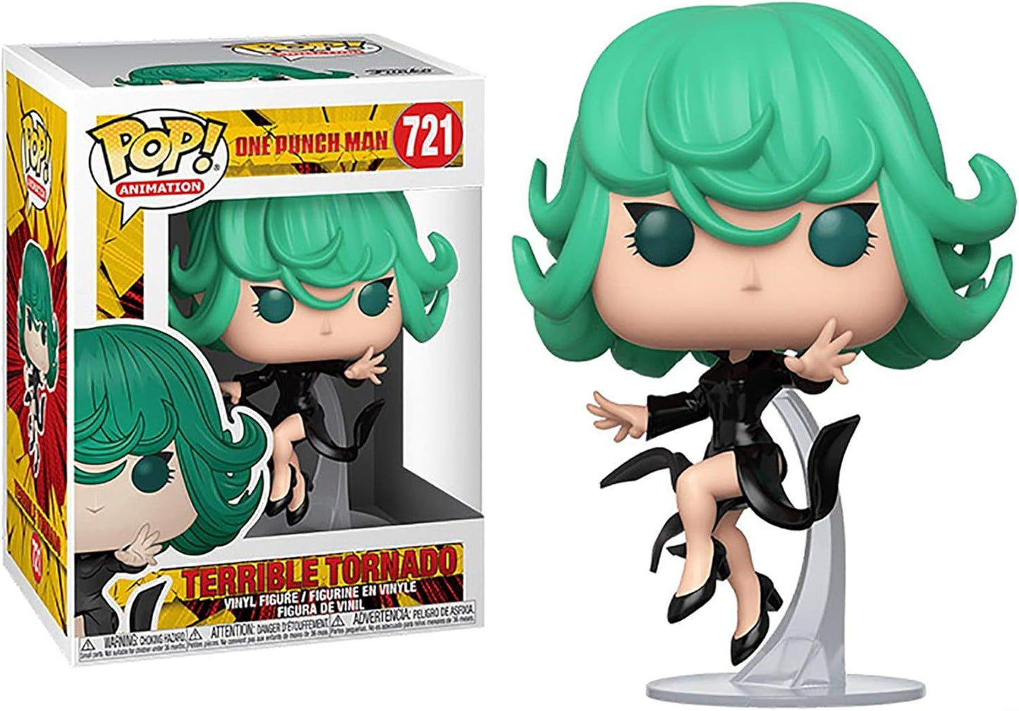 Funko Pop! vinyl figure of a character with green hair and black outfit next to its packaging