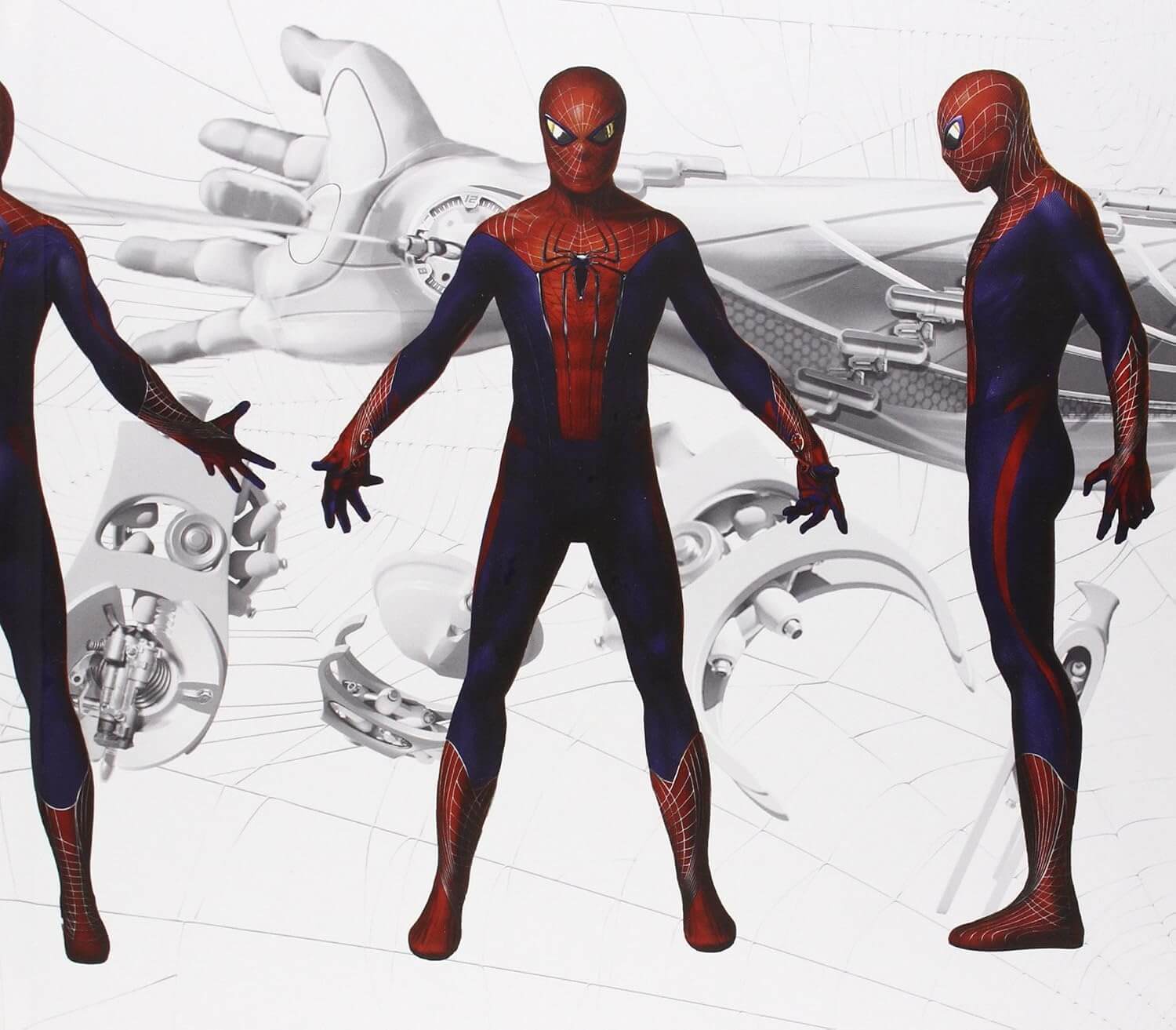 Spider-Man costume with mechanical background