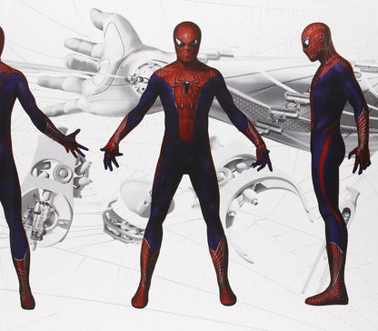 Spider-Man costume with mechanical background