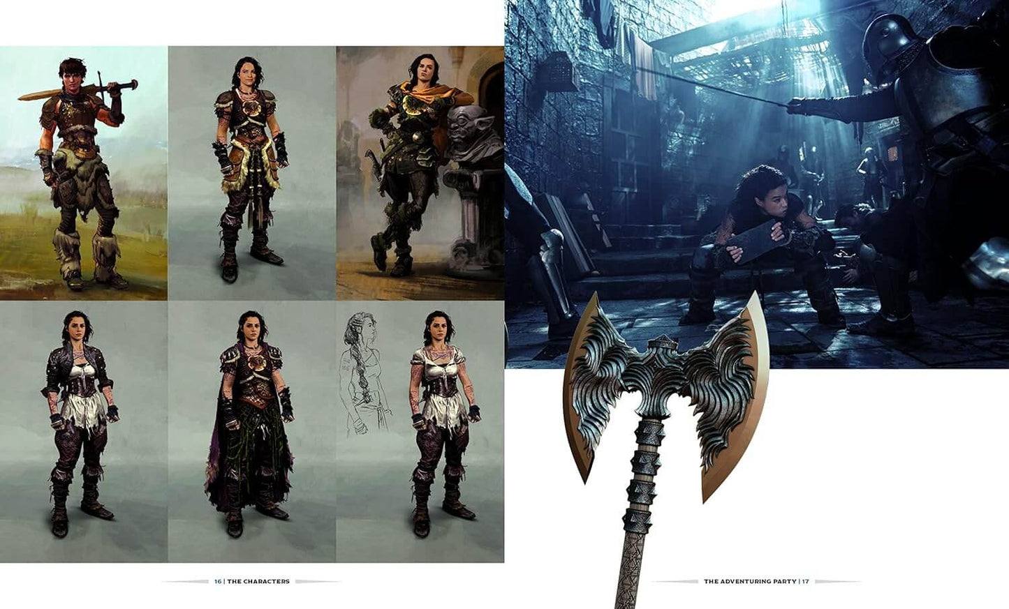 Collage of a character in warrior costume with weapon, set against a dark, action-packed scene.