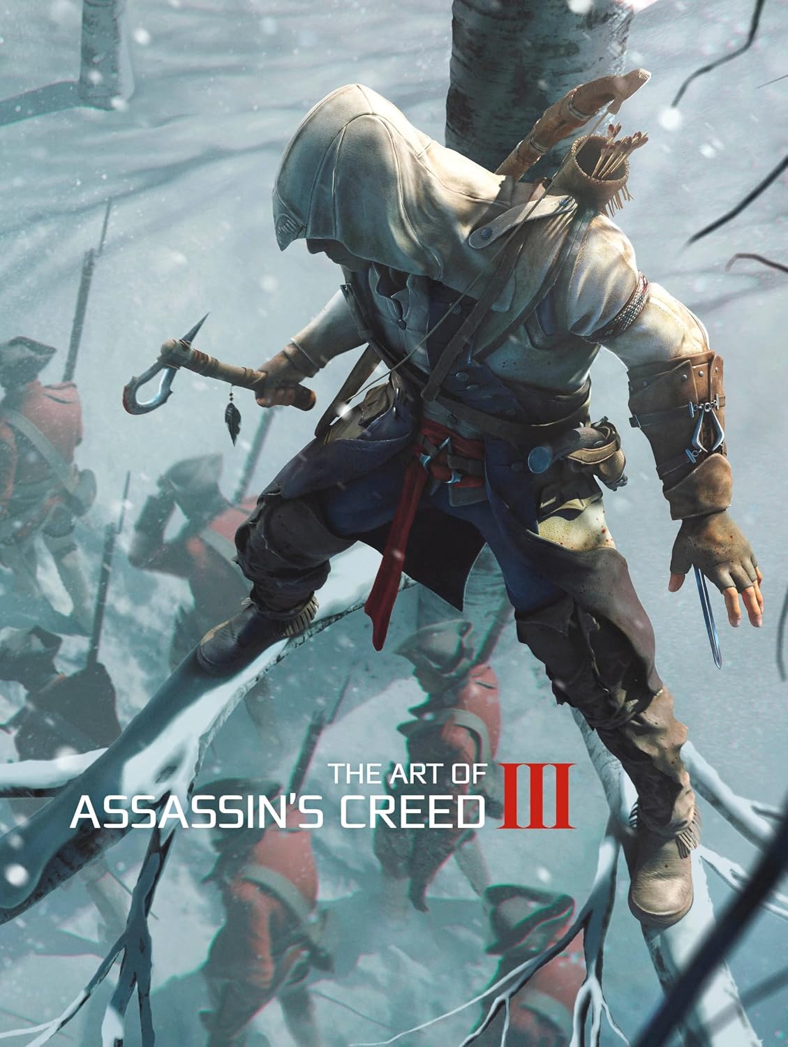 Cover art for 'The Art of Assassin's Creed III' featuring a stylized illustration of a character in a snowy landscape, indicative of the game's setting.