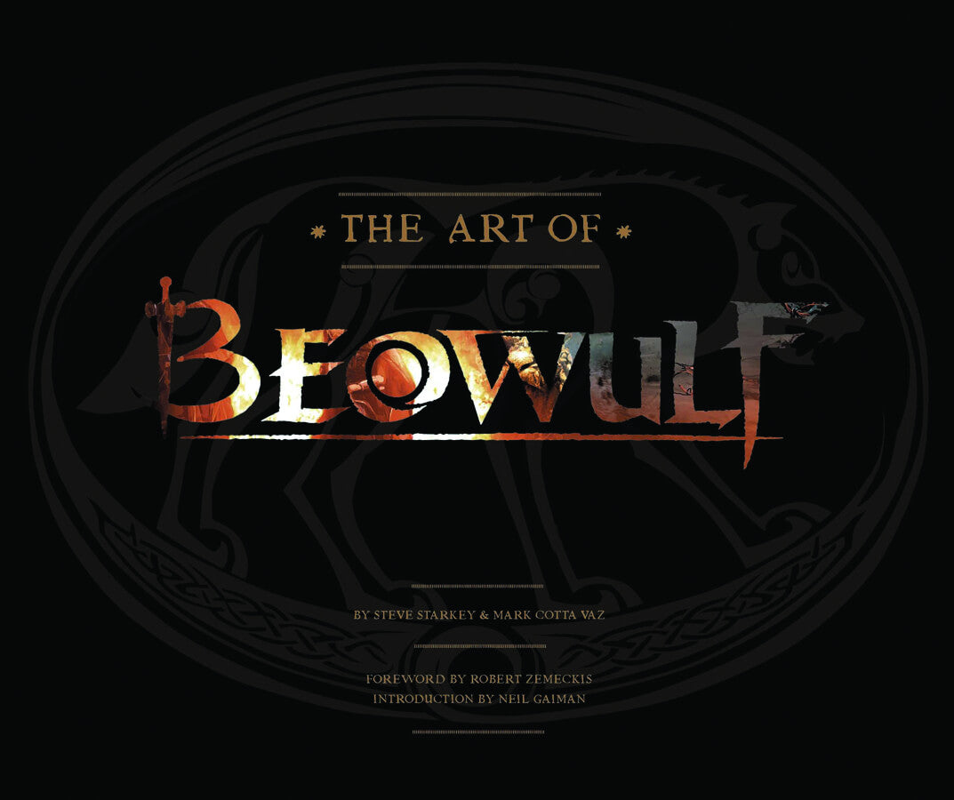 Cover of 'The Art of Beowulf' book featuring a stylized illustration of the character Beowulf in a dynamic pose with a dark, textured background.