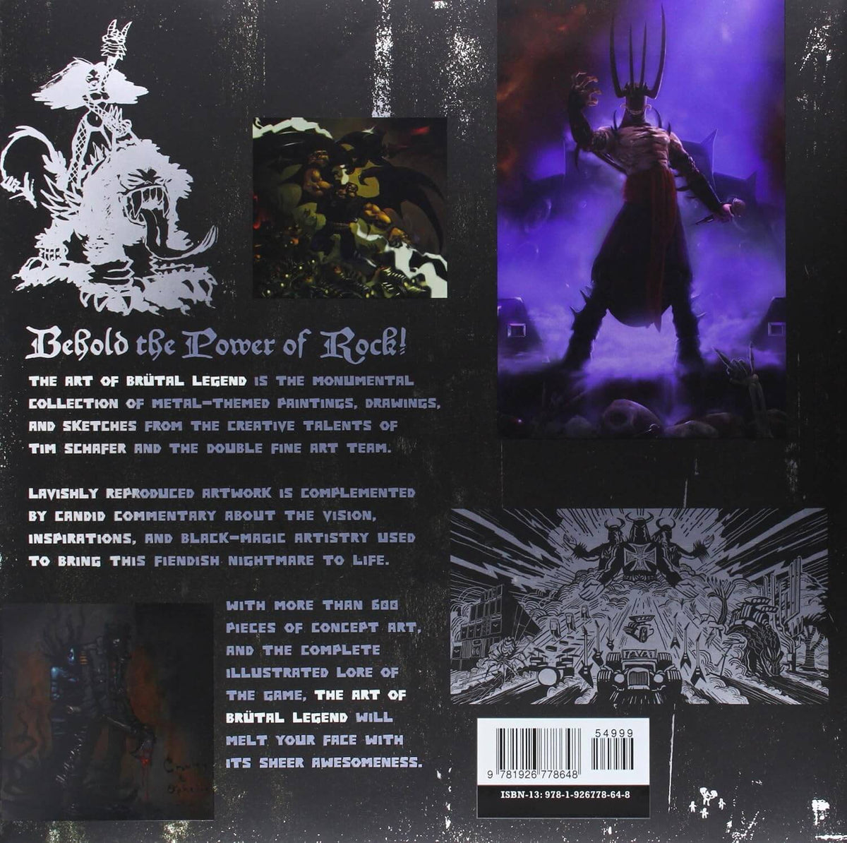 Back cover of a book or printed media titled 'Beyond the Power of Rock!' for Metallica, featuring black-and-white artwork, a purple-toned illustration, descriptive text, and a barcode on a dark textured background.