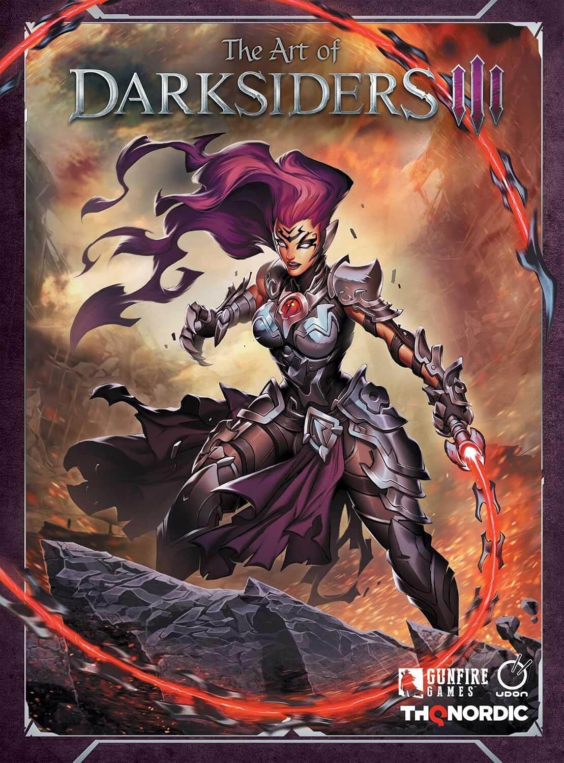 Cover art for 'The Art of Darksiders III' featuring a stylized illustration of a character in a fantasy setting, with a dark aesthetic.