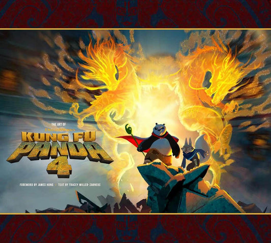 Cover of 'The Art of Kung Fu Panda 4' book featuring animated characters from the movie with a dynamic background.