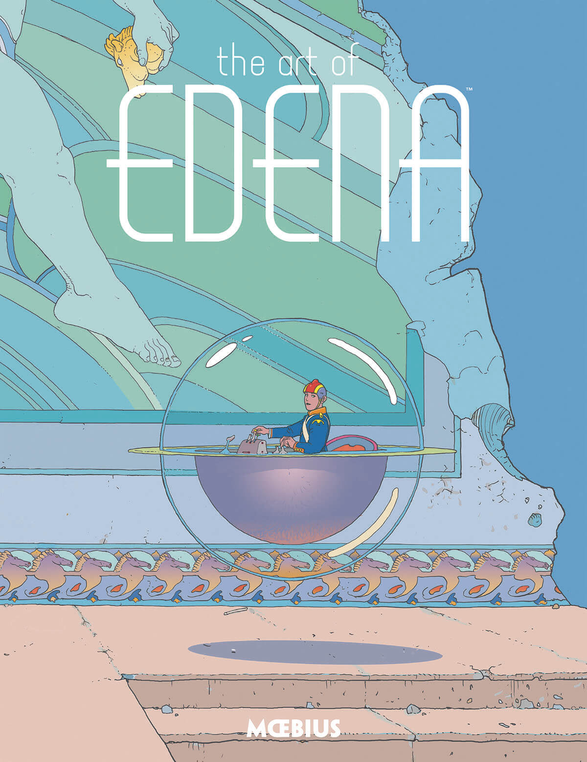 Cover of the book 'Moebius Library Art of Edena HC' featuring a stylized illustration of a character in an abstract, artistic setting.