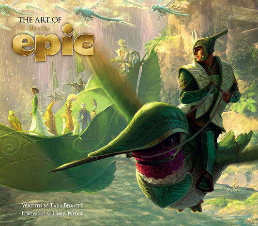 Cover of 'The Art of Epic' with characters on a leafy vehicle in a fantasy setting.