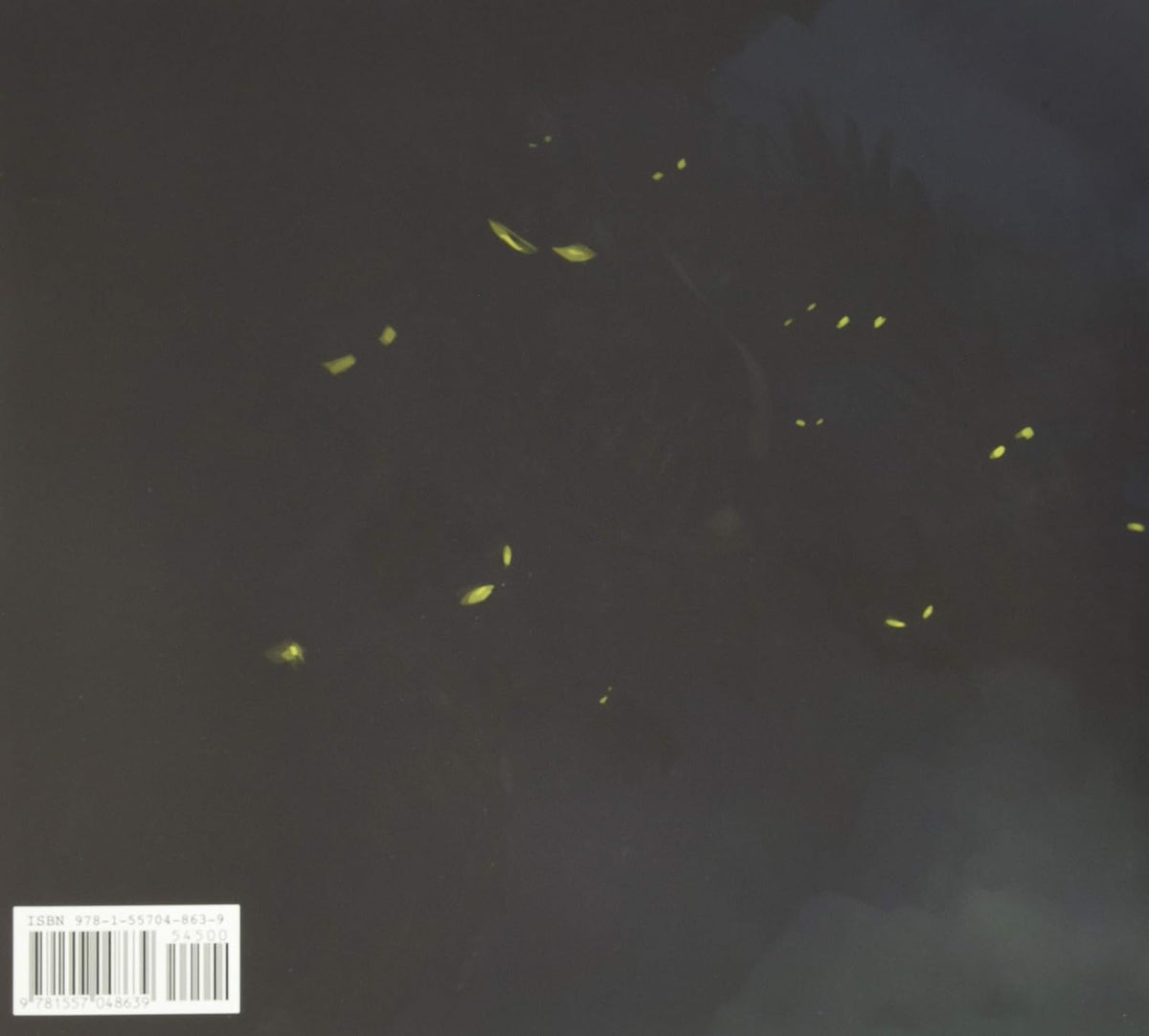 Dark artwork featuring small glowing yellow firefly-like lights against a nearly black background, with a barcode label in the lower-left corner.