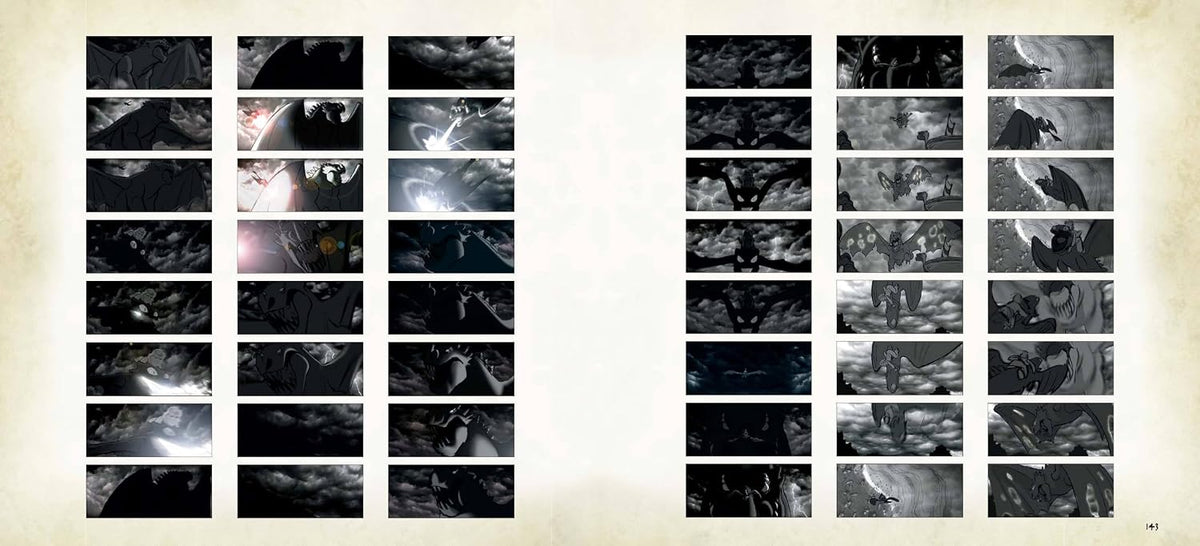 A book or album cover featuring a grid of many dark, black-and-white cinematic stills on a warm beige textured background.