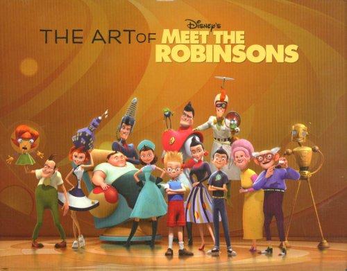 Illustrations of characters from 'Meet the Robinsons' with a Disney logo on an orange background
